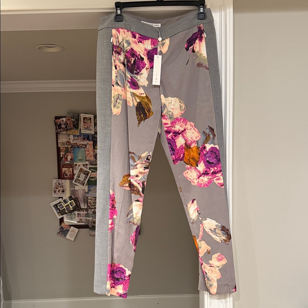 Trina Turk Floral Ankle Pants - Gray and Pink